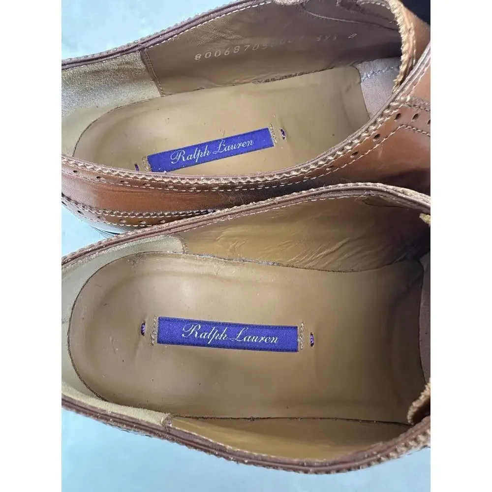 Ralph Lauren Purple Label Italy Tan Leather Oxford Brogues Classic Preppy Style